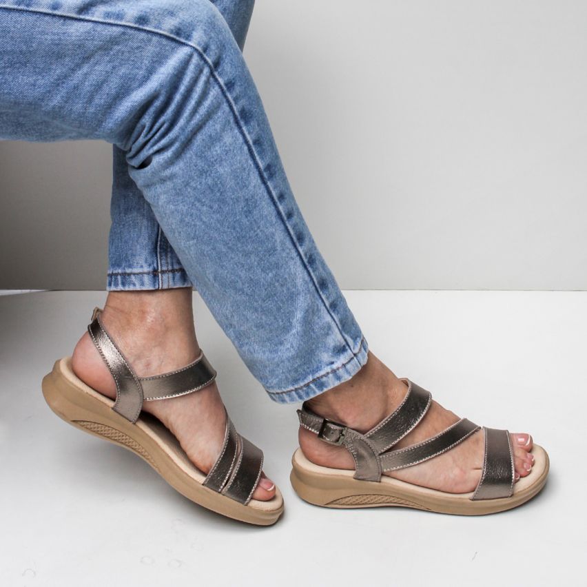 sandalia Puro Cuero 1025 Plata - Stock