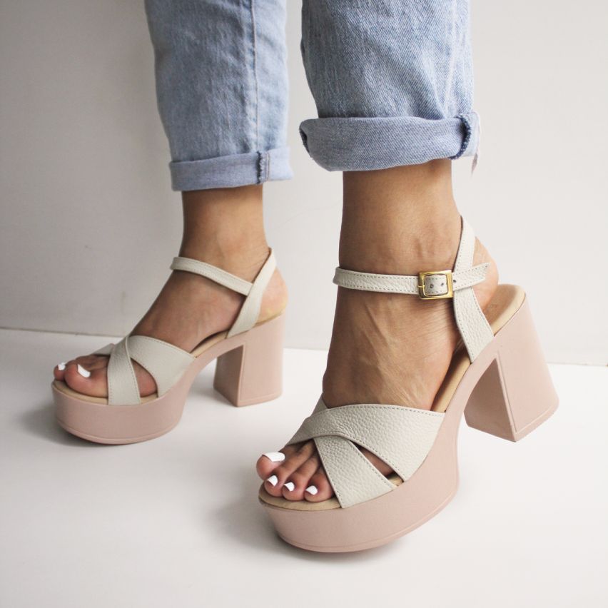sandalia Puro Cuero 1028 Hueso - Stock