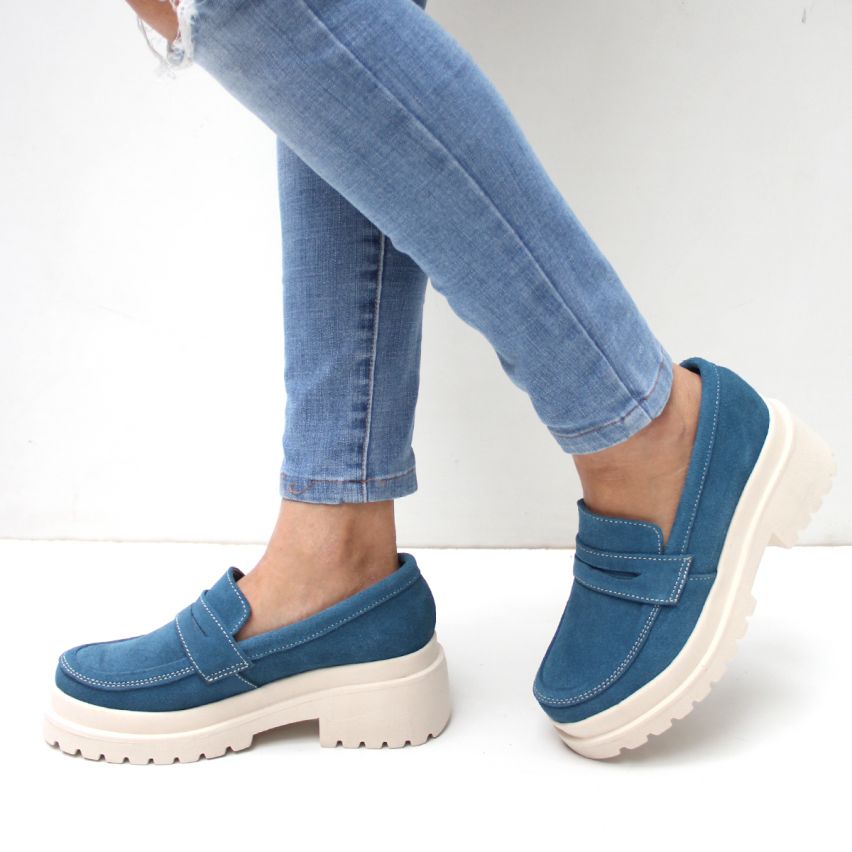 Mocasin Puro Cuero 1067 Azul Cobalto - Stock