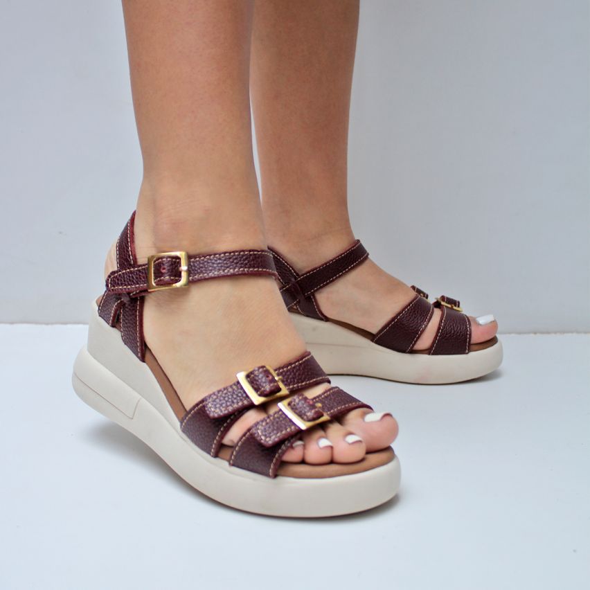 sandalia Puro Cuero 1093 Vino - Stock