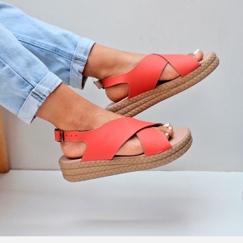 sandalia Puro Cuero 1095 Coral - Stock
