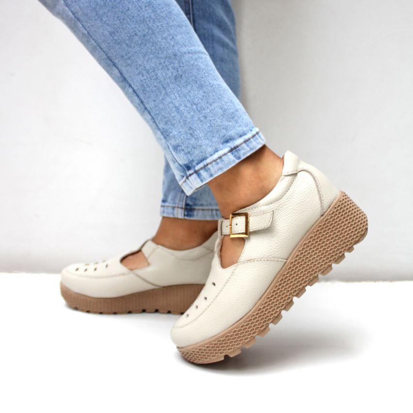 Mocasin Puro Cuero 1108 Hueso - Stock