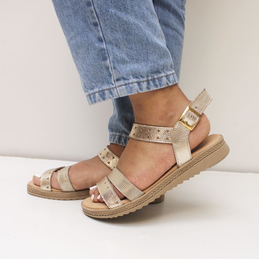 sandalia Puro Cuero 1124  Dorado A - Stock