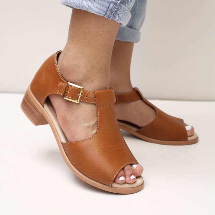 Sandalia Puro Cuero 1130  Caramelo - Stock