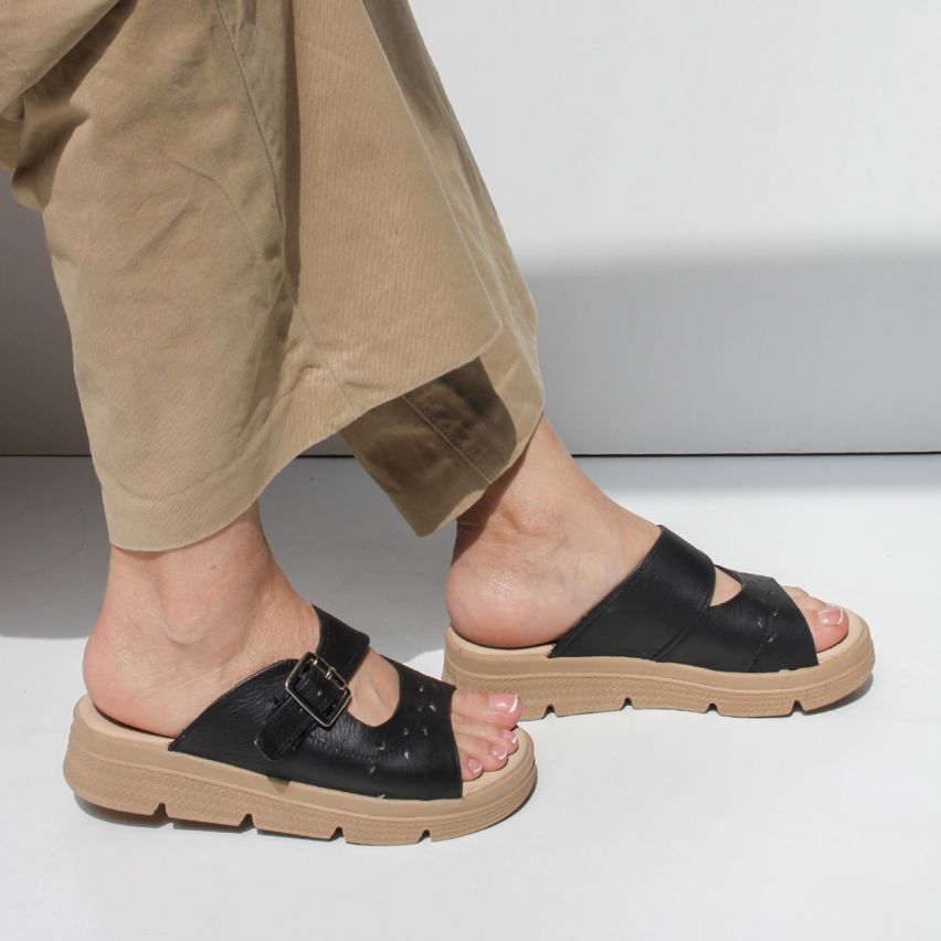 sandalia Puro Cuero 1133 Negro - Stock