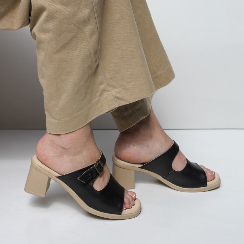 sandalia Puro Cuero 1136 Negro - Stock