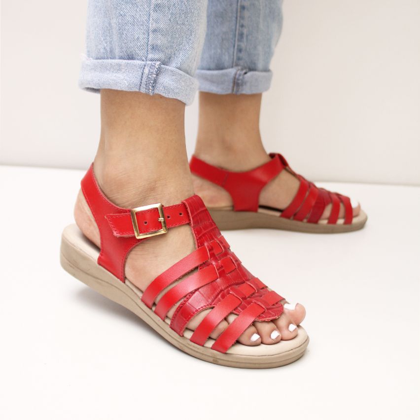 sandalia Puro Cuero 1140 Rojo - Stock