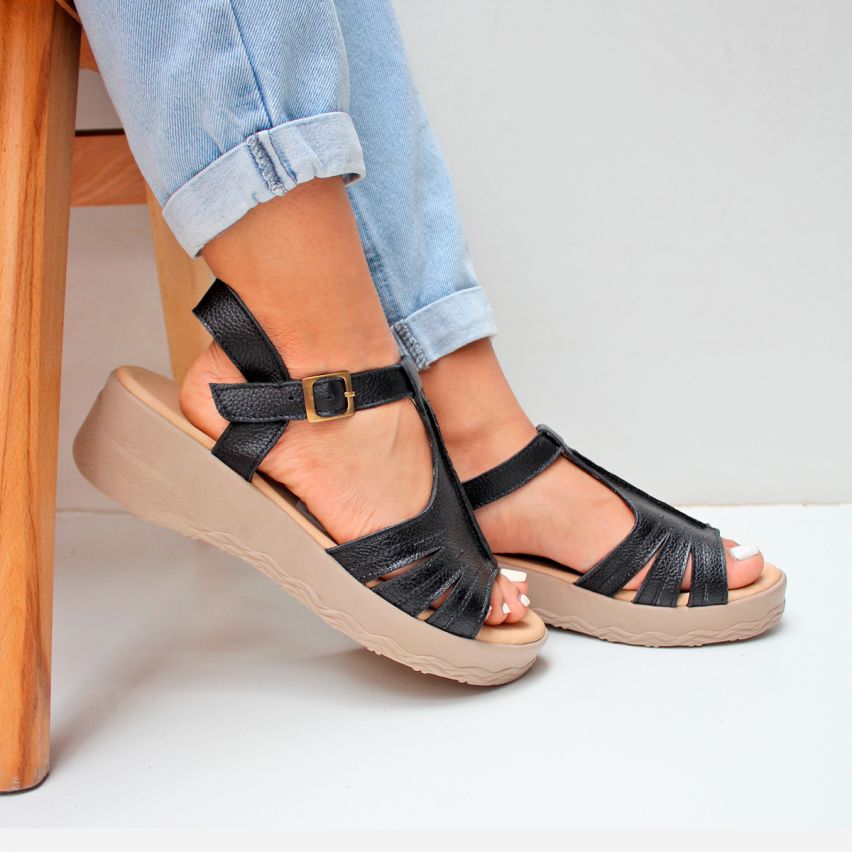 sandalia Puro Cuero 366 Negro - Stock