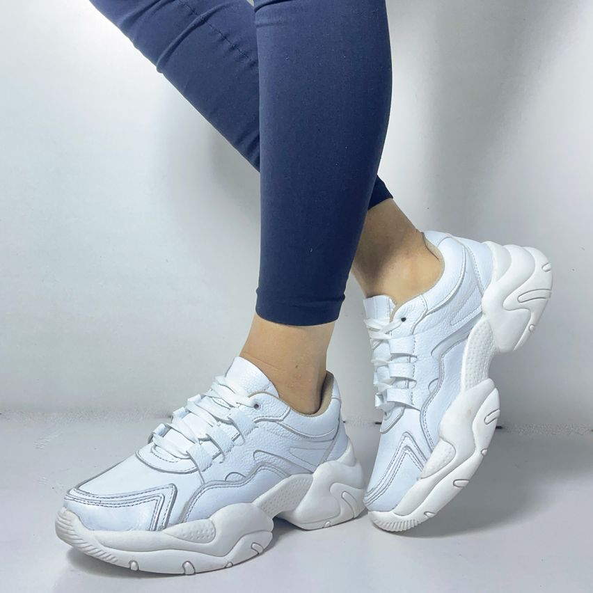Zapatilla Cuero 1049B Blanco - Stock