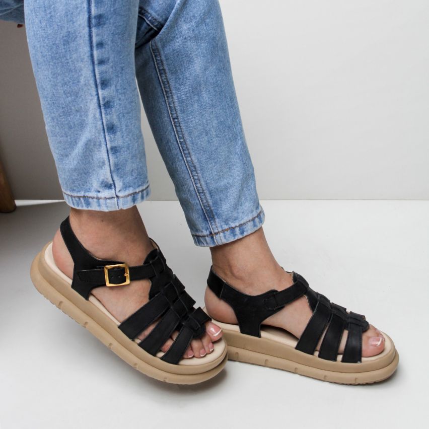 sandalia Puro Cuero 609 Negro - Stock
