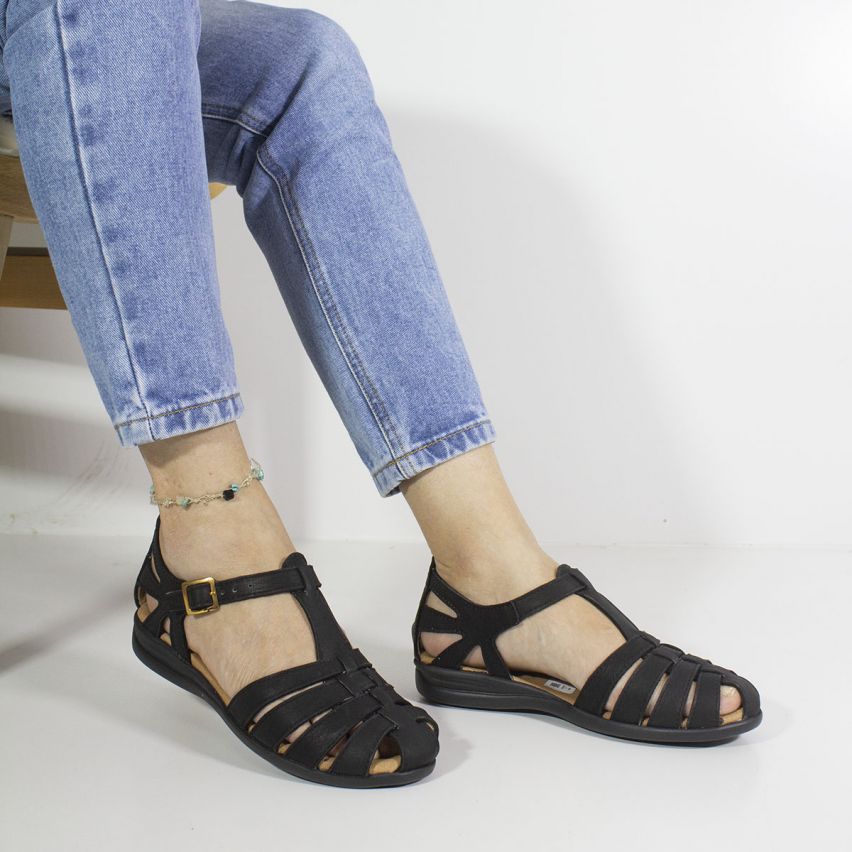 sandalia Puro Cuero 688 Negro - Stock