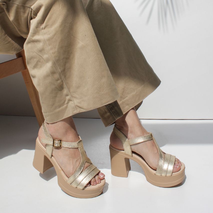sandalia Puro Cuero 741  Dorado - Stock