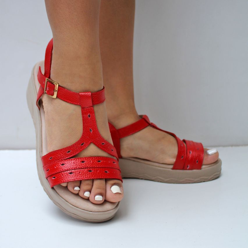 sandalia Puro Cuero 741 Rojo - Stock