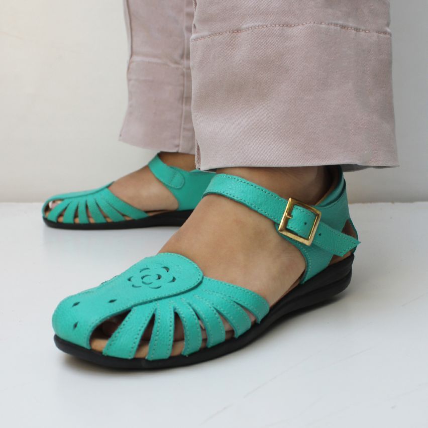 sandalia Puro Cuero 765 Turquesa - Stock