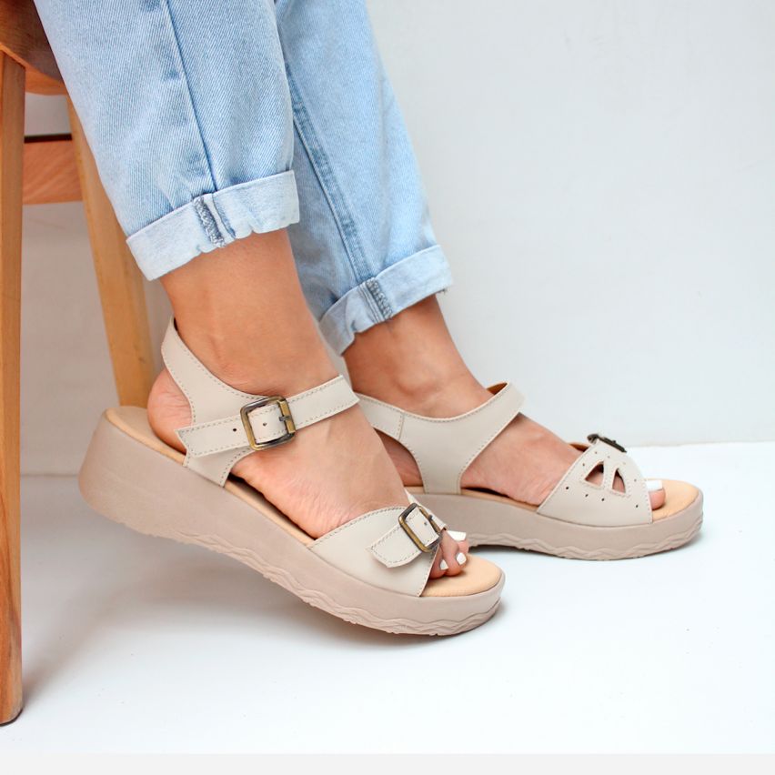 sandalia Puro Cuero 768 Hueso - Stock