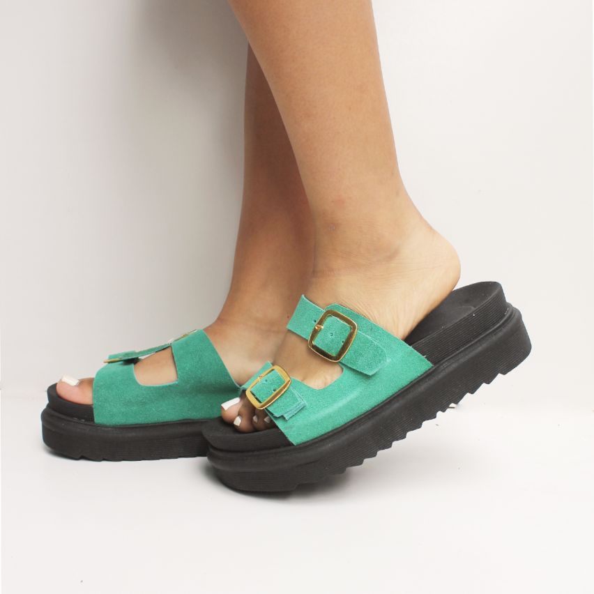 sandalia Puro Cuero 776 Verde Jungla  - Stock
