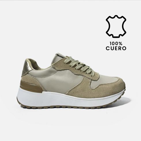 Zapatilla De Puro Cuero 1102beige 