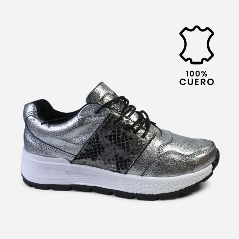 Zapatilla Puro Cuero 1109Plateado
