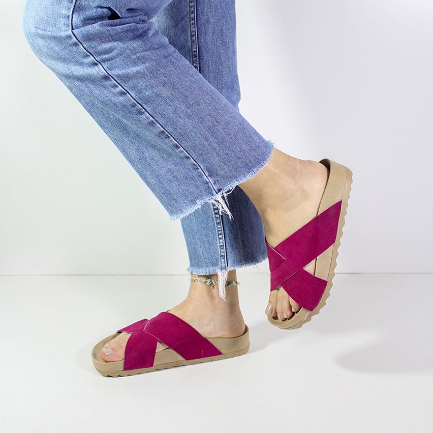 Sandalia Puro Cuero 1001 - Fucsia