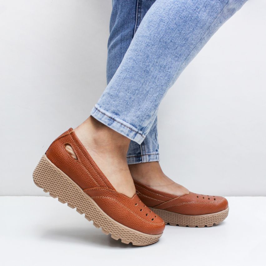 Zapato Puro Cuero 1010 Caramelo