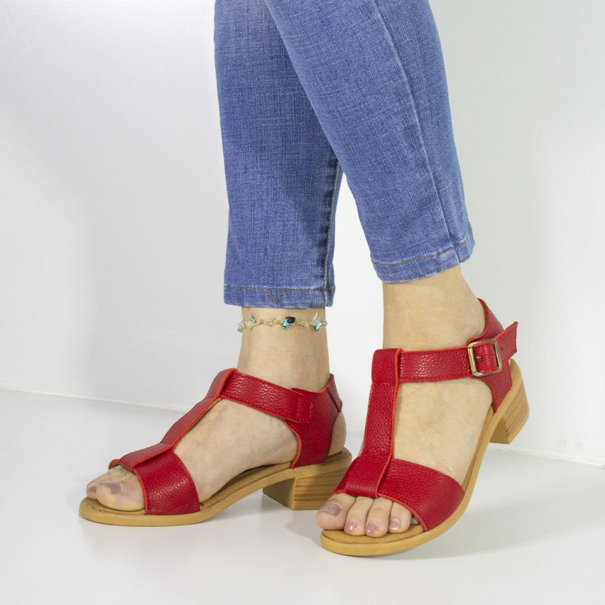Sandalia Puro Cuero 1027 Rojo