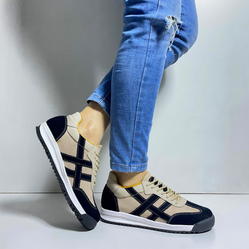 Zapatilla Puro Cuero 1167 Beige/Negro