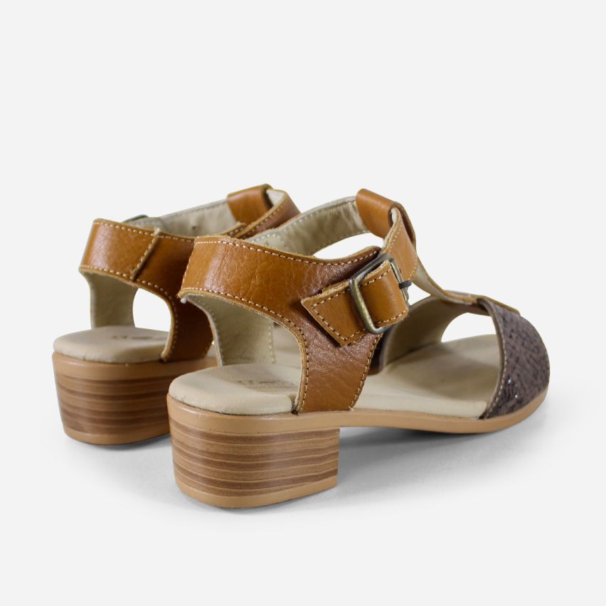 Sandalia Puro Cuero 1027 - Caramelo/Tex