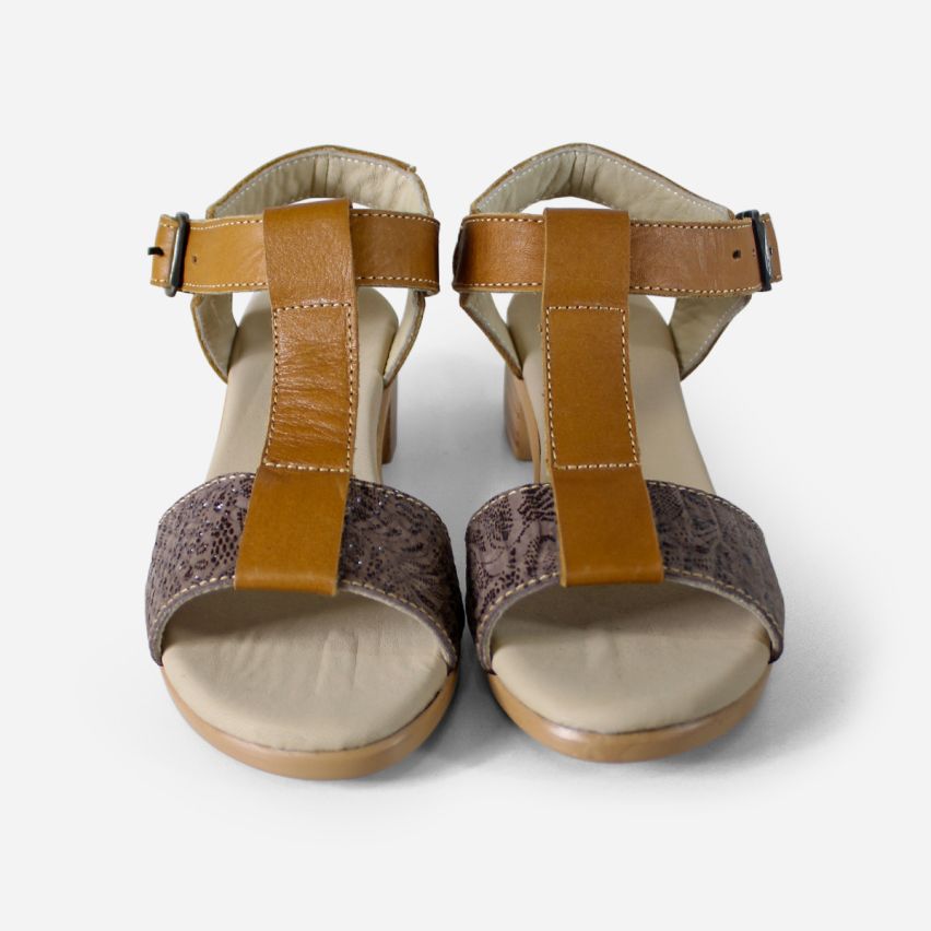 Sandalia Puro Cuero 1027 - Caramelo/Tex