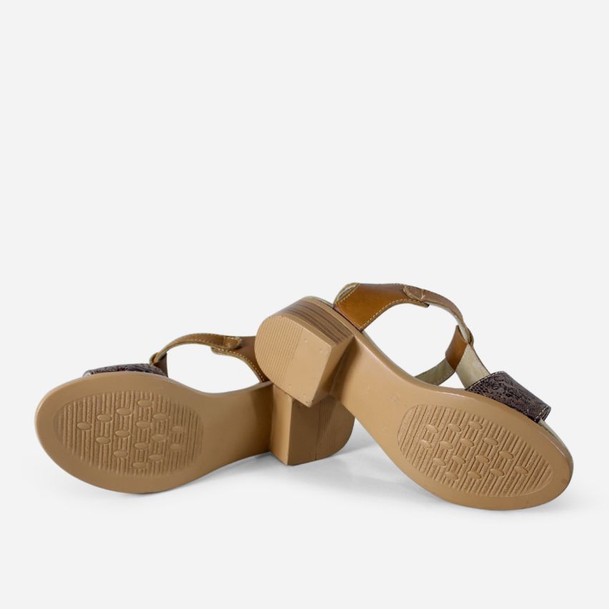 Sandalia Puro Cuero 1027 - Caramelo/Tex