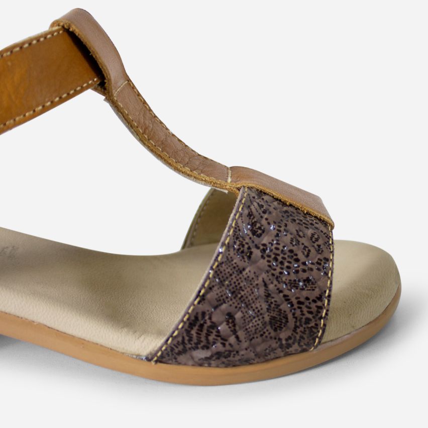 Sandalia Puro Cuero 1027 - Caramelo/Tex