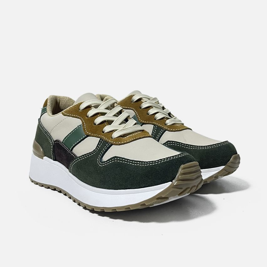 Zapatilla de Puro Cuero 785Hueso Verde