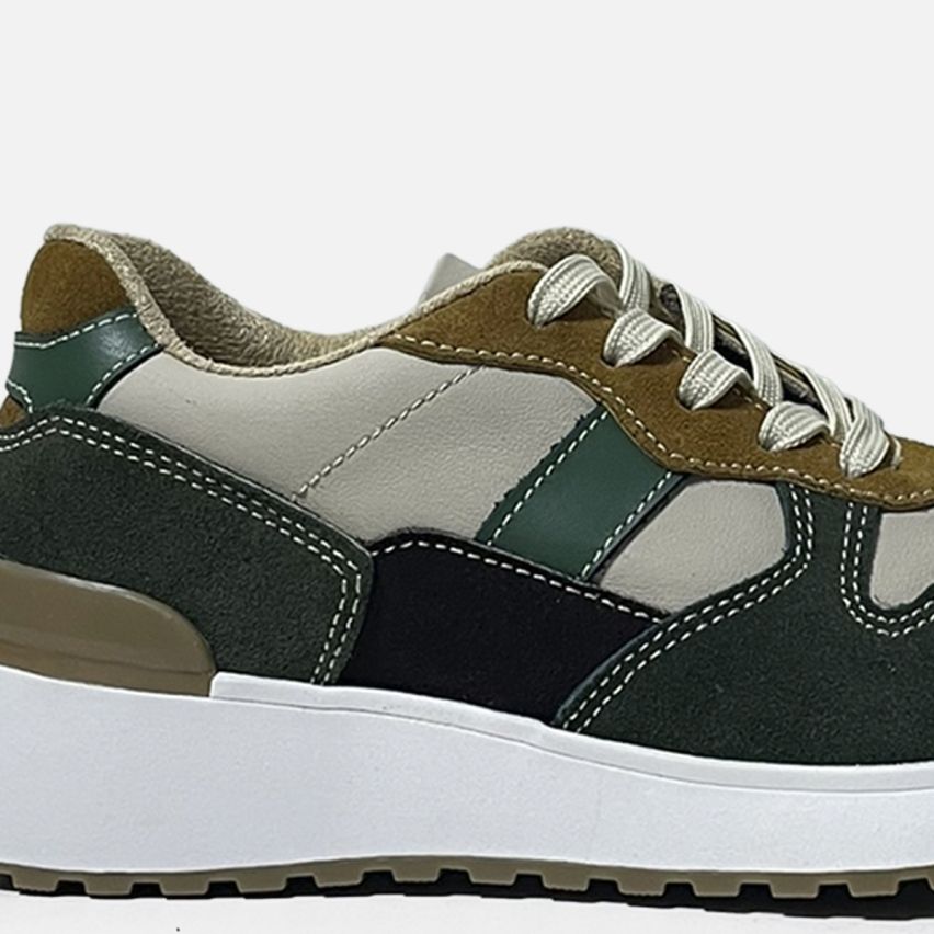 Zapatilla de Puro Cuero 785Hueso Verde