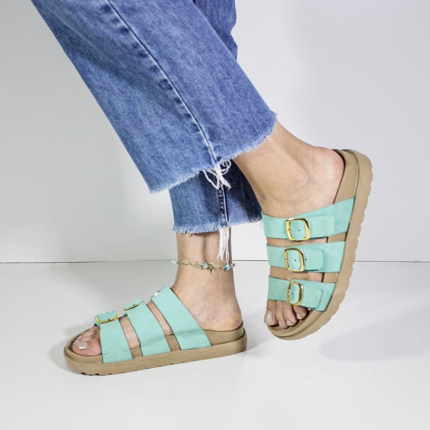 Sandalia Puro Cuero  859 - Verde Menta